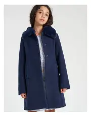 [Origami] Poppy Detatchable Fur Collar Coat in Navy