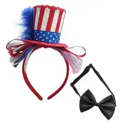 4th Of July Uncle Sam Headband Bow Tie Mini Top Hat Independence Day Feather