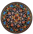 Round Black Marble Coffee Table Top Marble Inlay Pietra Dura Art Home Decorative