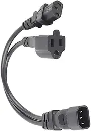 C14 Male to C13 Nema 5 15R Female Y Splitter Power Cord 1 in 2 Out 10A Waterproof Power Extension Adapter Cable