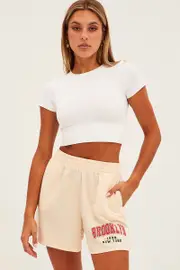 Beige Elastic Waist Biker Track Shorts - Size 10, Women's Track Short