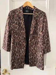 NEW T. TAHARI 3/4 SLEVES LEOPARD PRINT JACKET BLAZER SIZE M