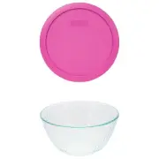 Pyrex 7402 6-Cup Sculpted Glass Mixing Bowl and 7402-PC 6/7-Cup Pink Lid