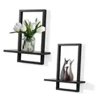 Square Floating Shelves Black,Framed Hanging Shelf for Wall Set of