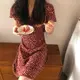 韓國chic法式小眾氣質減齡碎花連衣裙短袖洋裝女生衣著甜美少女V領收腰顯瘦a字短裙打底裙