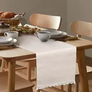 Table Runner Cotton Linen with Classic White Lace Table Decor for Fall,
