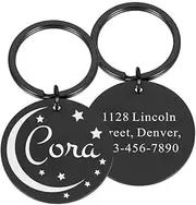 Customized Pet Name and Address Label Anti-Lost Pet Tag Nameplate Pet Id Card Stainless Steel Cat and Dog Nameplate Pendant Pet Collar Supplies,Black,20x20mm