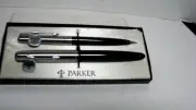 PARKER 21 Arrow Black/Brushed Silver Fountain Pen & Pencil Set NOS w/TAGS