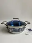CUISINE COOKWARE BLUE WILLOW 18/10 Double Handle Blue Glass Lid Saucepan Pot NEW