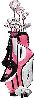 PreciseGolf Co. Precise M5 Ladies Golf Club Set Complete Right Handed Including Titanium Driver, S.S. Fairway, S.S. Hybrid, S.S. 5-Pw Iron, Putter, Stand Bag, 3H/C'S Pink