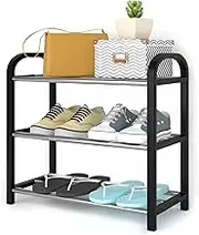 LUNIA Small Shoe Rack，3-Tier Narrow Shoe Rack Storage Stackable Sturdy Metal Standing Vertical Shoe Shelf Organizer for Closet,Entryway,and Hallway