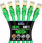 Cat 7 Ethernet Cable 25 ft - (6 Pack) High-Speed Cat7 Internet & Network LAN Patch Cables, RJ45 Connectors - Perfect for Gaming, Streaming, and More (Green)