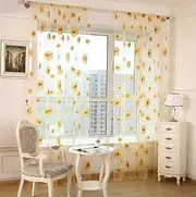 Wirhlly 2PCS Sunflower Curtains Kitchen Decor Yellow Sheer Curtains for Small Window Voile Room Scarf Door Bed Drape Panels for Bedroom Living Room Floral Drape Panel (Yellow)