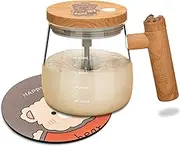400ml Self Stirring Mug with Lid Self Mixing Cup, Electric High Speed Blender Mug, High Borosilicate Glass Mug Home Office for Coffee, Milk, Protein (Not 2*AAA Battery) (Round Wood Grain)