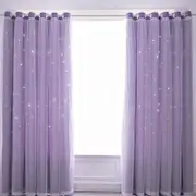 Nevenka 2 Panels Double Layer Stars Blackout Curtains for Bedroom Window-Purple