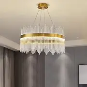 USOR Modern Glass Chandelier D80cm Luxury Round Gold Hanging Ceiling Light 3 Colors Light Dimmable Semi Flush Mount Chandelier Pendant Lights Fixture for Dining Room Living Room Kitchen Bedroom