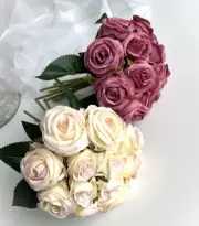 Wedding Bouquet Dusty Pink Cream Rose Bouquets Pre Made Roses Faux Silk Flowers