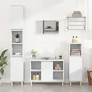 Modern 3 Piece Bathroom Furniture Set - White Engineered Wood Vanity with Sink, Floating Vanities & Cabinets - Includes 80x33x60 cm Sink Cabinet, 30x30x100 cm &