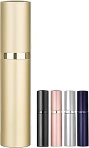 POTWPOT Perfume Atomiser, 5ML Refillable Perfume Spray Bottle Travel Size, Nano Mist, Bottom Pump, Leak Proof Cologne Dispenser for Women and Men (Golden)
