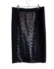Elie Tahari Black Sequin Panel Stretch Long Pencil Skirt Sz US 14 NWT