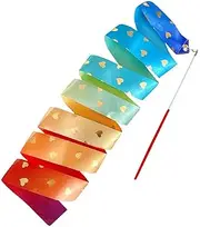 Dance Ribbons - 6.56ft Long Silk Rainbow Streamer Ribbon Dancer Wand | Heart Pattern Kids Gymnastics Band, Baton Stick Twirling for Kids Girls, Goodie Bags Stuffers