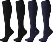 QiFon Compression Socks for Men and Women, 2/4/6 Pairs 20-25mmHg Knee Socks for Sports, Athletics, Edema, Diabetics, Varicose Veins, Travel, Pregnancy, Breastfeeding, 2 Pairs-BK+BU, Small