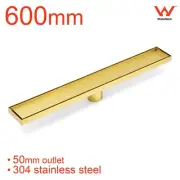 Brushed Gold 600mm Long Tile Insert Shower Grate Linear Floor Drain 50mm Waste