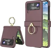 [BTFCLOTHES] Compatible with Galaxy Z Flip 4 Case with Hinge Protection & Ring Kickstand,Slim and Thin Protective Case Cover for Samsung Z Flip 4 5G (Wine)