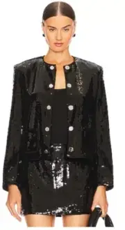 Theory Pocket Crop Jacket Black Fluid Sequins Blazer Jacket Size 00 MSRP: $425