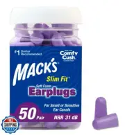 Mack's Slim Fit Soft Foam Earplugs, 50 Pair - Small Ear Plugs for Sleeping, S