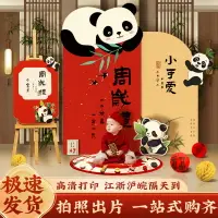 在飛比找樂天市場購物網優惠-新中式男女孩寶寶一周歲生日布置場景裝飾背景墻kt板抓周道具套