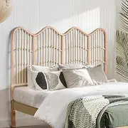 Furb Double Bed Headboard Real Rattan Beds Headboards Bohemian Beds Head Frame Base Freestanding for Home Bedroom Furniture