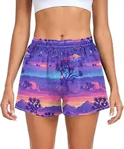 [FRODOTGV] Dark Purple Trees Women's Athletic Shorts with Pockets Gym Shorts for Soccer Teenis Exercise Indoor S