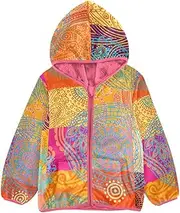[GuoChe] Boys Winter Coats Sherpa Lined Grunge Ethnic Colorful Toddler Boy Clothing Peach Girl Zip Up Sweatshirt 3-10T