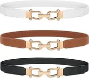 [JASGOOD] Women Stretchy Waist Belt Retro Elastic Skinny Belt for Ladies with Gold Buckle