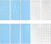 10 Pack Set Fondant Impression Mat,Embossed Tree Bark/Brick Wall/Flower/Cobblestone/Stone Wall Texture Design Fondant Impression Mat Mold Set,for Chocolate Cupcake Topper Wedding Cake