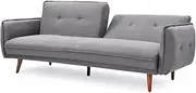Sarah 3-Seater Sofa Bed, Versatile Bedroom and Living Room Furniture, Scandinavian Style Couch, Built with MDF Wooden Frame and Hard Wood Legs, Faux Linen Upholstery, Reclining Backrest, Dark Grey