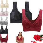 [Drakonas] Rosy Lift Bra, Plus Size Comfort Extra Elastic Wireless Support Lace Bra, Breathable Support Lace Bra