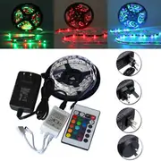 5M SMD 3528 300 Non-Waterproof LED RGB Strip Flexible Light 24 Key IR Remote + Power Adapter DC12V 7757 US PLUG