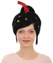 Black Wig Cosplay Wreck It Ralph 2 Candy Girl Vanellope Halloween Party HW-3683
