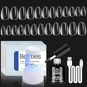 Beetles Nail Kit Gel Nail Polish Nail Extension Kit,500Pcs Pre Shaped Clear Extra Short Almond Soft Gel Nail Tips with 5 in 1 Mutipurpose Nail Glue,Base Uv Led Nail Lamp for Nail Art Valentine's Day