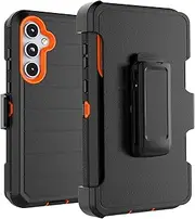 Takfox Galaxy A55 5G Case, for Samsung A55 5G Belt Clip Holster Phone Case with [Built-in Screen Protector] Kickstand Protective Rugged Heavy Duty Shockproof Dustproof Durable Cover-Black/Orange
