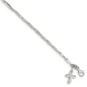 Sterling Silver 9 Solid Polished CroSterling Silver on Fancy Link Anklet or Brac