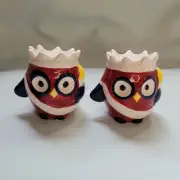 Small Red Owl Ceramic Salt And Pepper Shakers With Crown And Torch Set, NEW