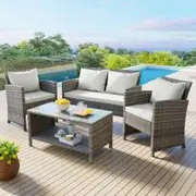 ALFORDSON 4PCS Patio Set Outdoor Garden Wicker Beige with Pillow