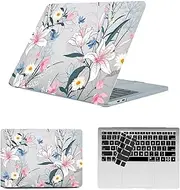 HLAAJJX Shell for MacBook Pro 13 inch M1 M2 Case (2020-2016 Release) A2338 A2289 A2251 A2159 A1989 A1708 A1706 with/Without Touch Bar,Hard Case & Black Keyboard Cover,Flower