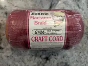 Vintage Bonnie Macrame Braid Craft Cord 6mm WINE RED 100 Yards Pepperell New