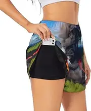 [GaxfjRu] Kilauea Volcano Bloom Print Women's Running Shorts High Waisted Running Shorts Pocket Sporty Gym Elastic Short