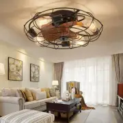 Caged Ceiling Fan Light with Remote, 21" Small Flush Ceiling Light with 3 Enc...