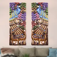 在飛比找樂天市場購物網優惠-泰國柚木木雕孔雀雕花板實木鏤空東南亞風格軟裝小鹿墻飾壁飾掛件